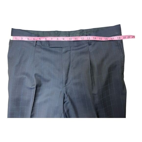 HUGO BOSS Navy BlueLight Blue Windowpane Pure Wool Suit Men’s Sz 44 L - Picture 9 of 12